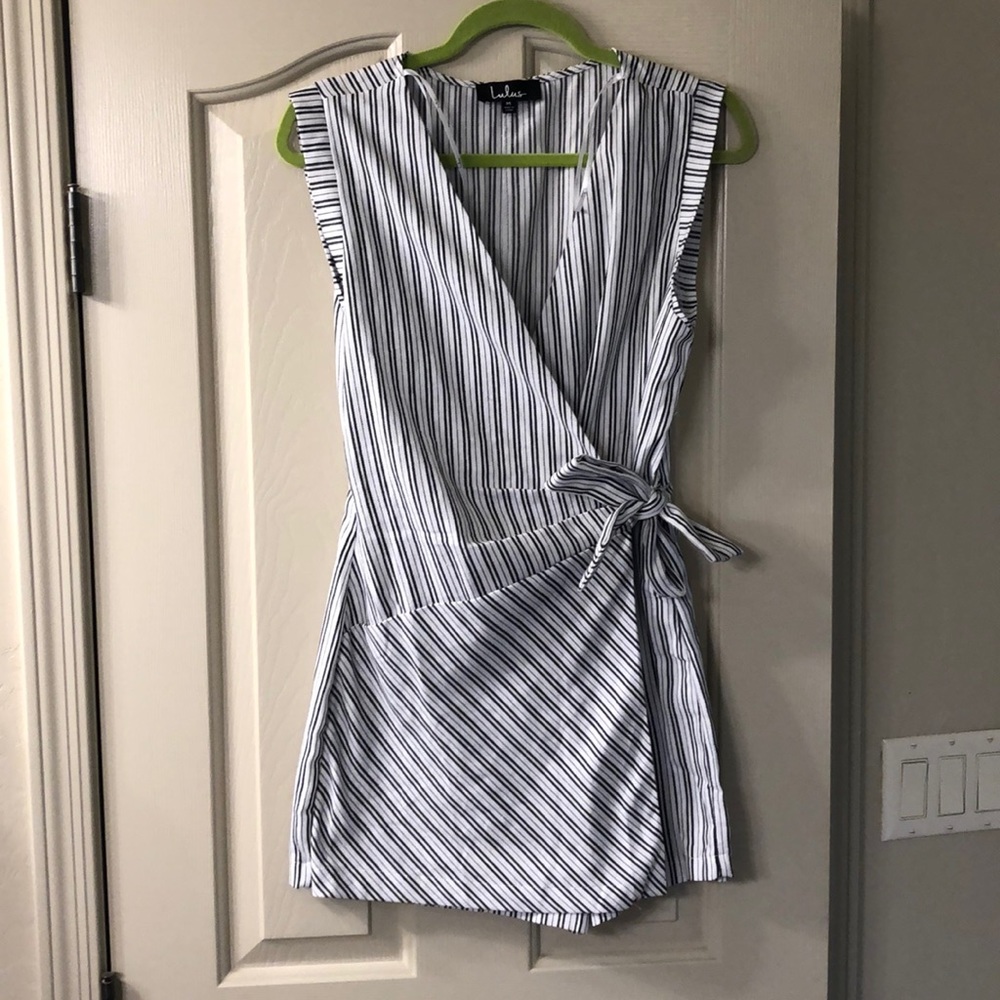 Striped wrap front romper
